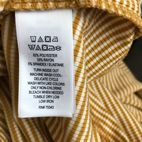 3/$15 *New* Tahari mustard yellow and white stripe smock neck long sleeve top - Picture 4 of 4